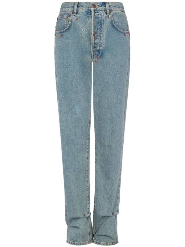 high-waisted straight-leg jeans
