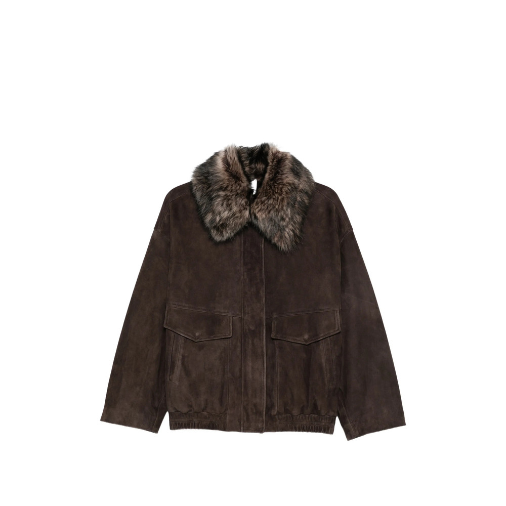 Furling Faux-fur Collar Suede Bomber Jacket
