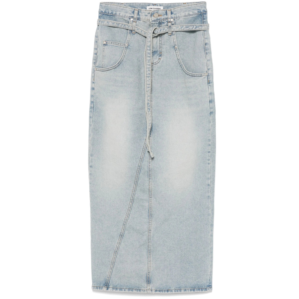 Low Classic Belted Denim Maxi Skirt