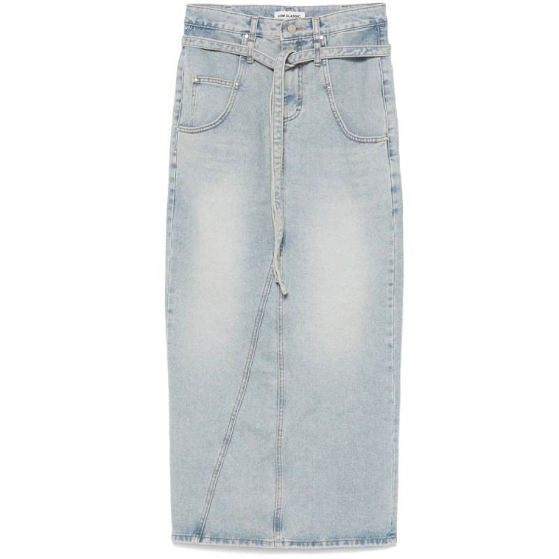 Low Classic Belted Denim Maxi Skirt