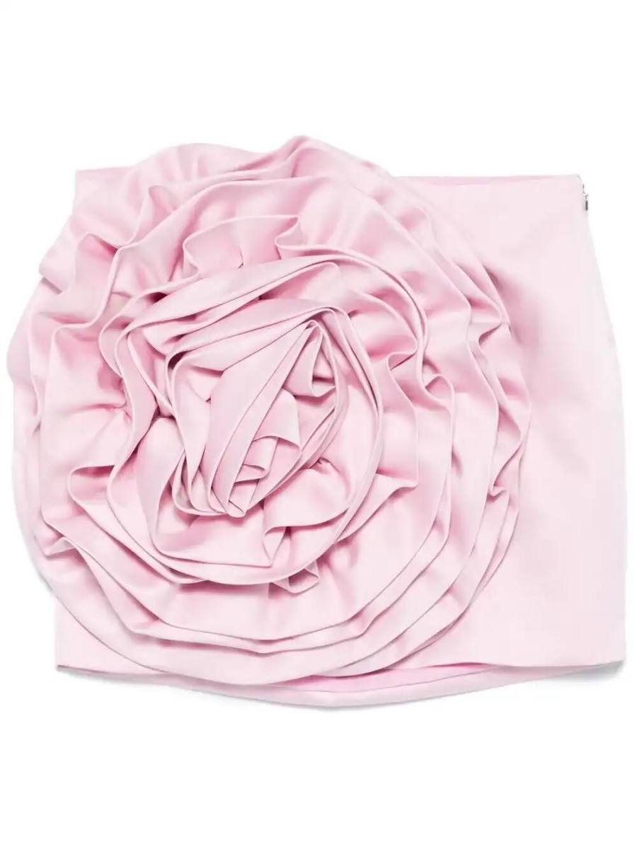 floral-appliqué satin mini skirt