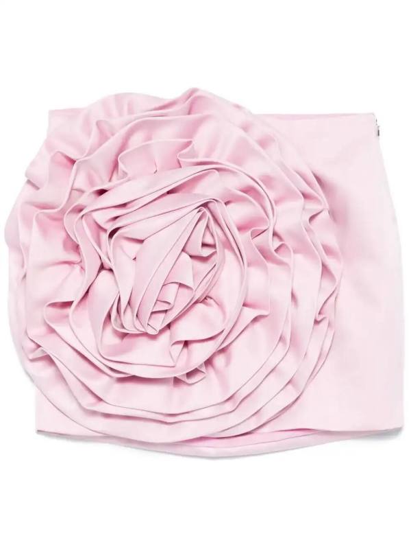 floral-appliqué satin mini skirt