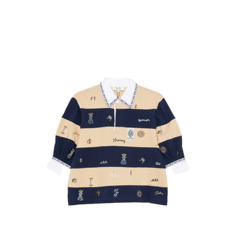 Sea Juliet Embroidered Striped Polo Shirt