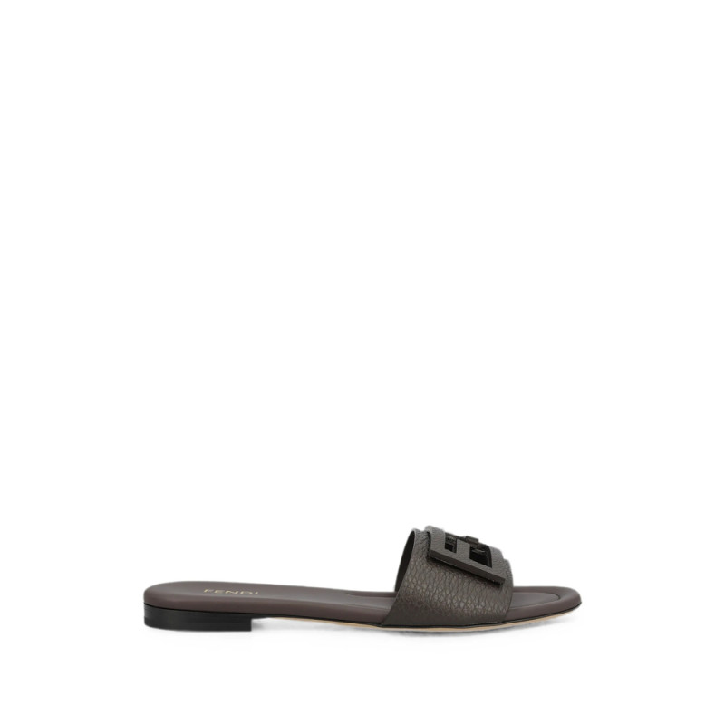 Fendi Baguette Dark Brown Leather Slides