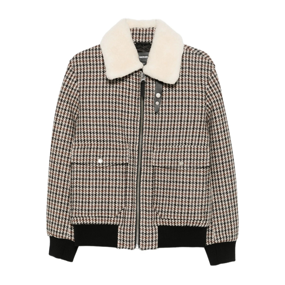 Mackage Houndstooth-pattern Shearling-collar Jacket