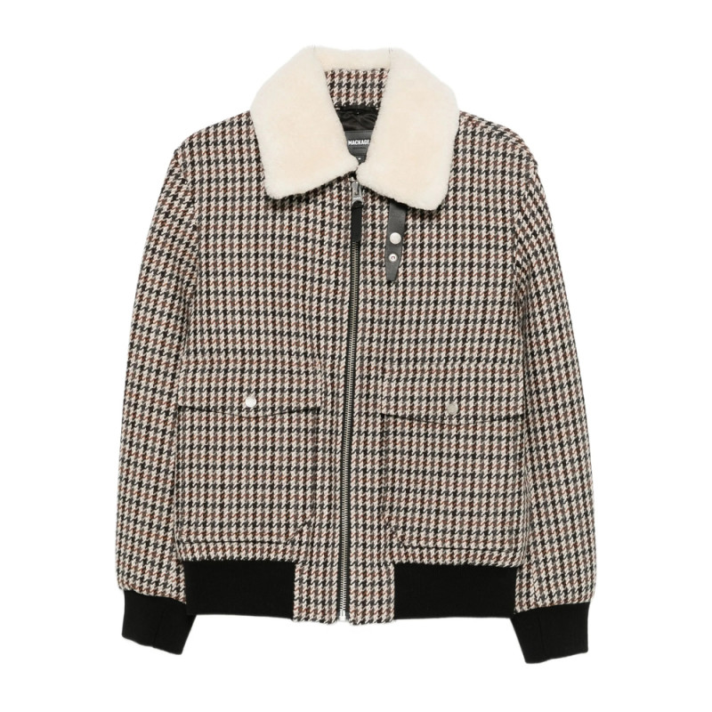 Mackage Houndstooth-pattern Shearling-collar Jacket