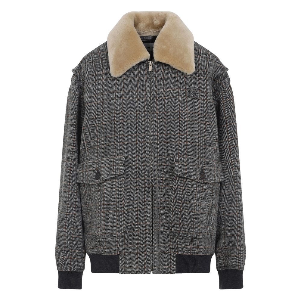 Miu Miu Checked Shearling-collar Bomber Jacket