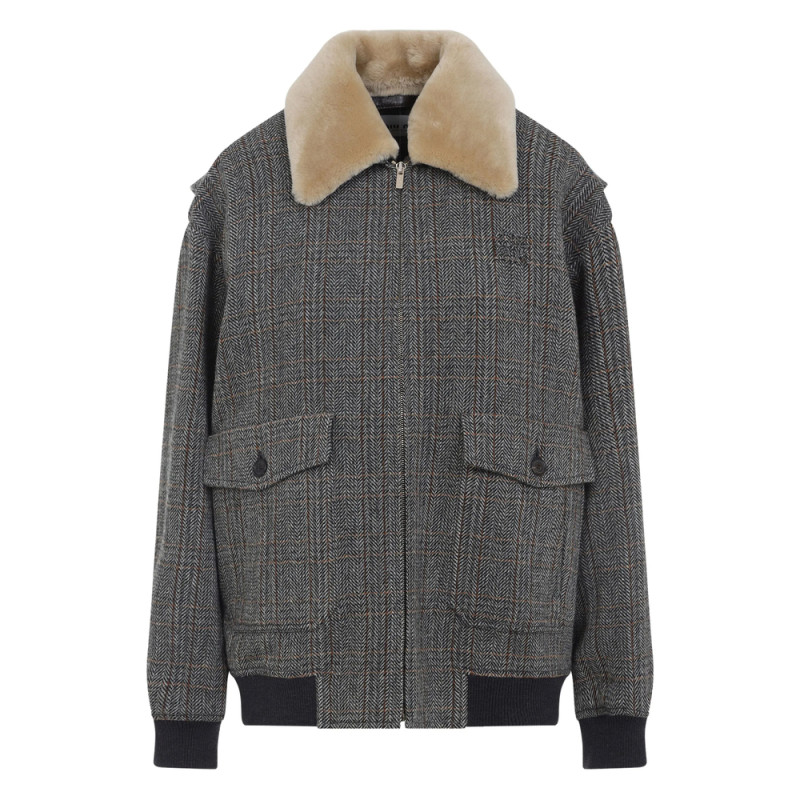 Miu Miu Checked Shearling-collar Bomber Jacket