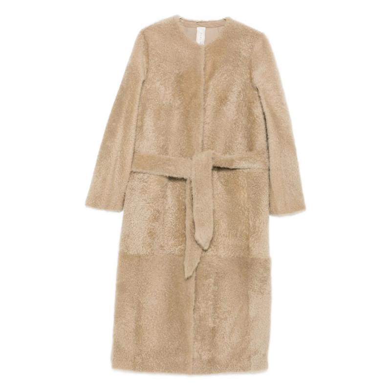 Furling Belted Single-breasted Sheepskin Coat