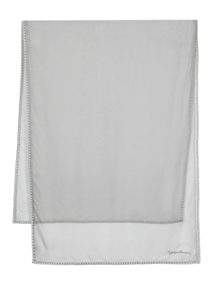 embroidered-logo semi-sheer scarf