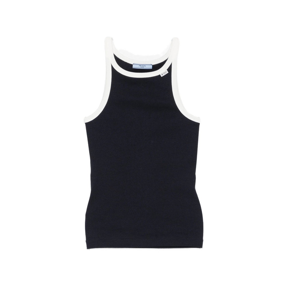 Prada Ribbed-knit Contrast-trim Top
