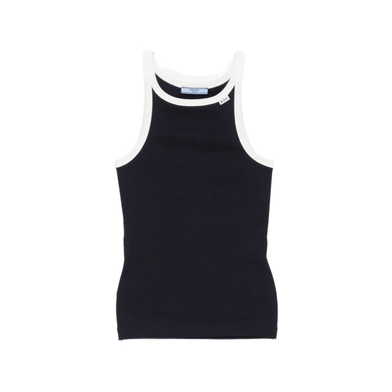 Prada Ribbed-knit Contrast-trim Top