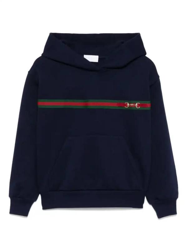Web-stripe cotton hoodie