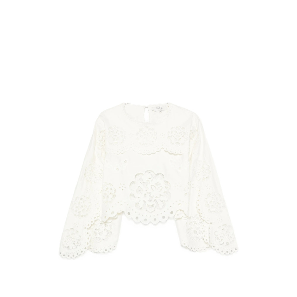 Sea Gardener Broderie-anglaise Cape-sleeve Top