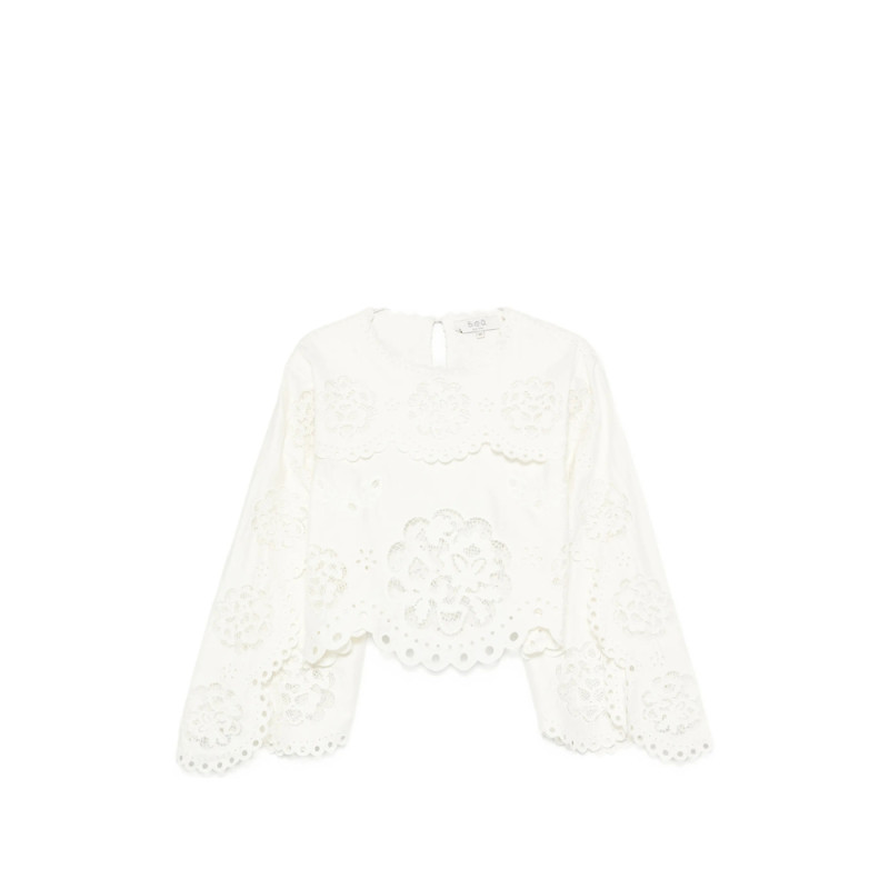 Sea Gardener Broderie-anglaise Cape-sleeve Top