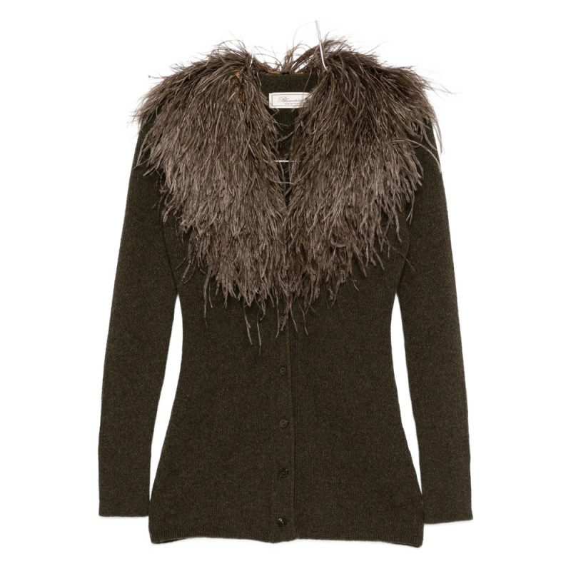 Blumarine Feather-trimmed Wool Cardigan
