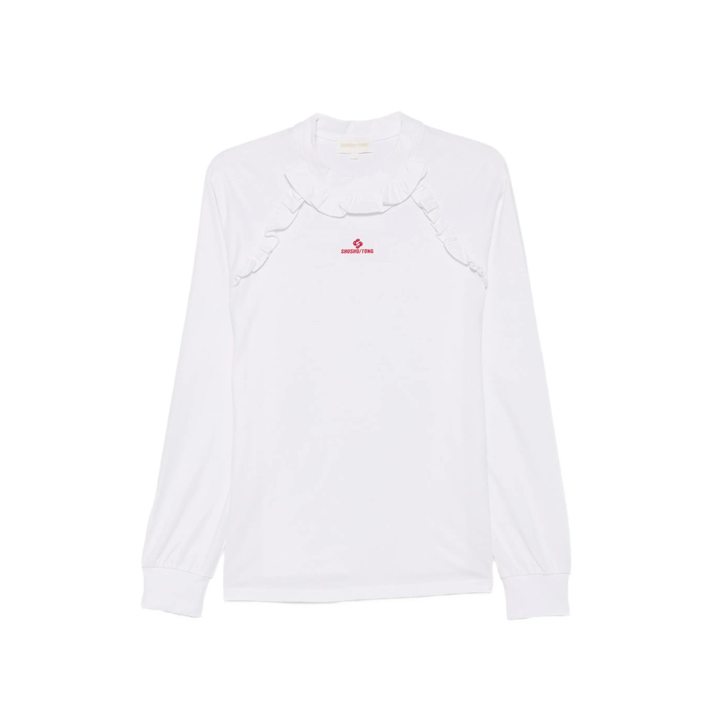 Shushu/tong Ruffle-trimmed Logo-embroidered T-shirt