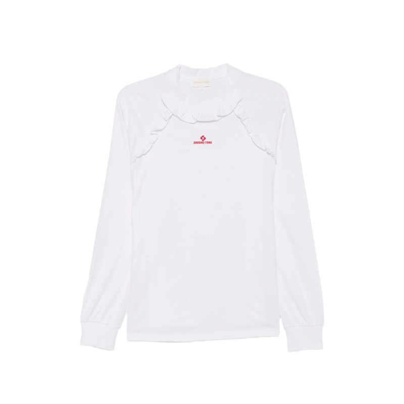 Shushu/tong Ruffle-trimmed Logo-embroidered T-shirt