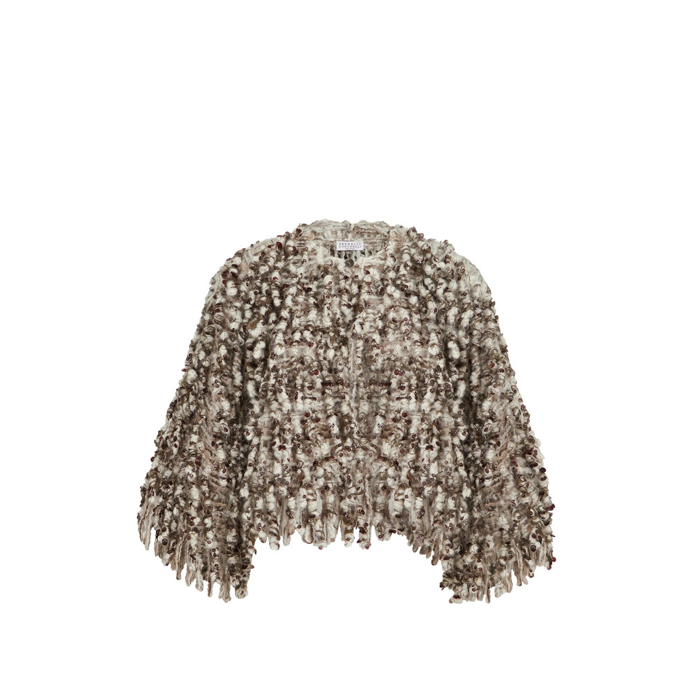Brunello Cucinelli Dazzling Twist-embroidery Cardigan In Mohair And Wool