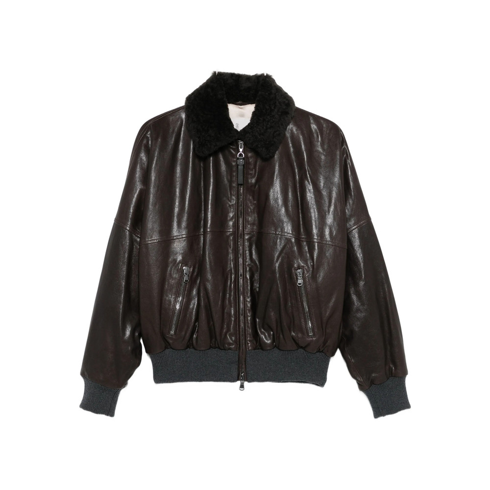 Brunello Cucinelli Shearling-collar Leather Jacket
