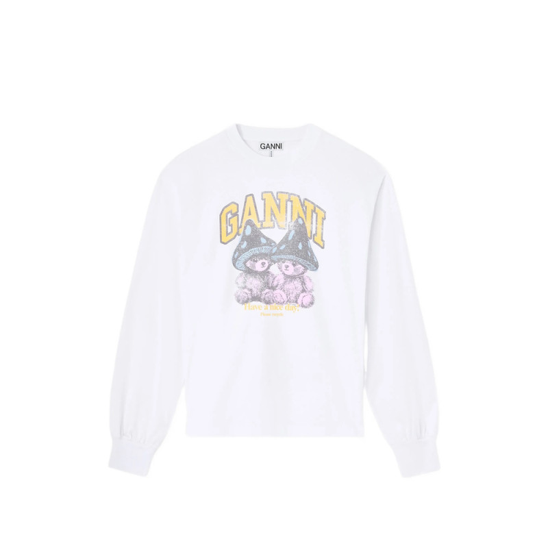 Ganni Long-sleeve T-shirt With Mushroom Teddy