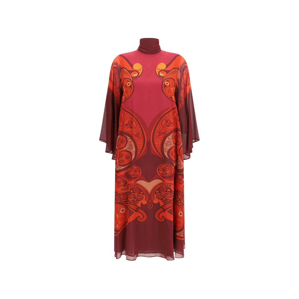 La Doublej Alchemy Placée Dark Red In Silk Georgette Midi Magnifico Dress