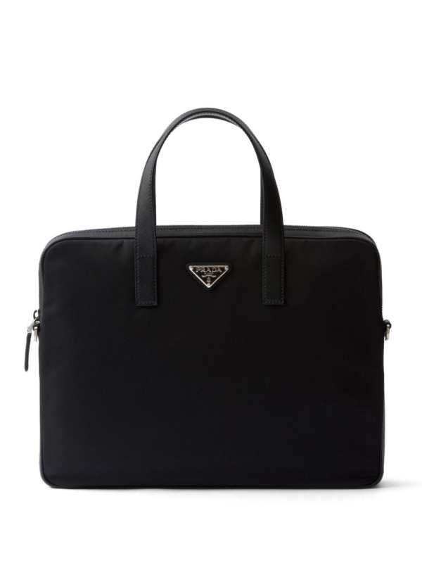 Re-Nylon leather-trimmed briefcase