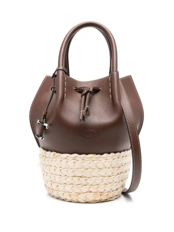 mini straw leather bucket bag
