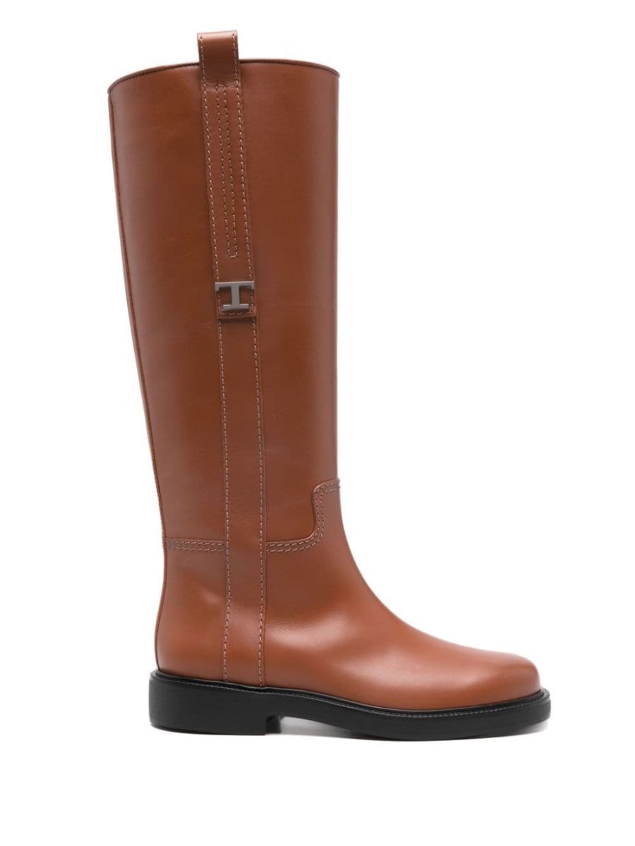 logo-plaque knee boots