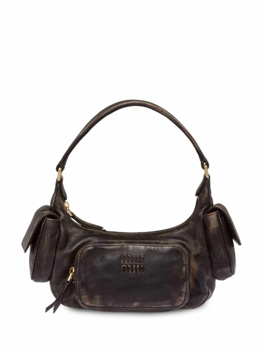 Pocket logo-embossed shoulder bag