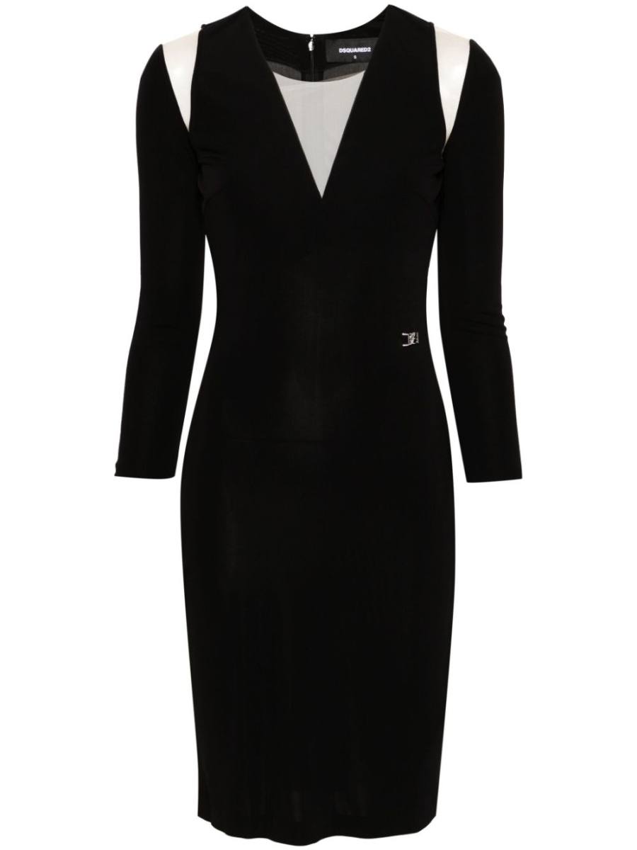 logo-plaque mesh-detail dress