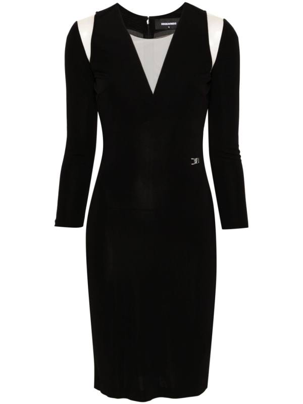 logo-plaque mesh-detail dress