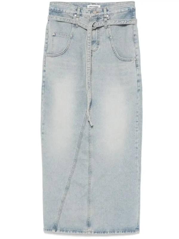 belted denim maxi skirt
