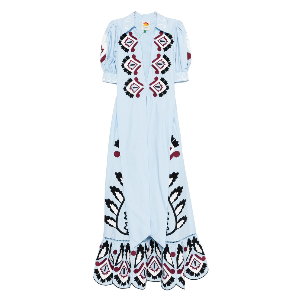 Farm Rio Embroidered Puff-sleeve Maxi Dress