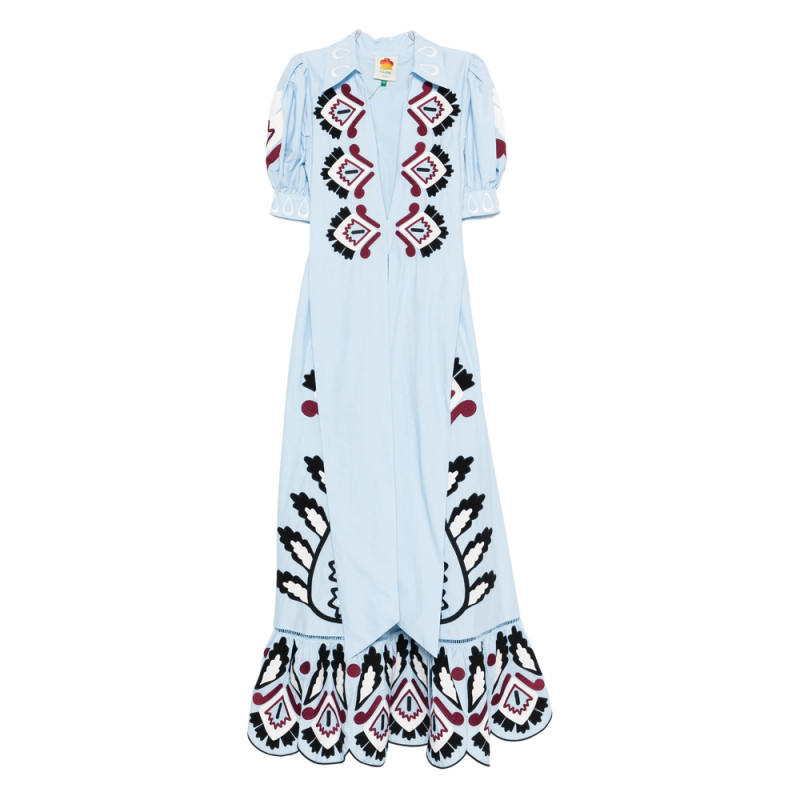 Farm Rio Embroidered Puff-sleeve Maxi Dress