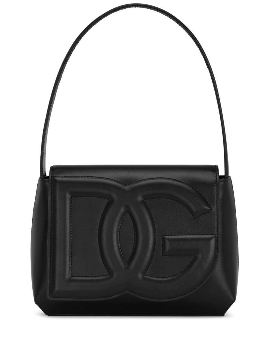 logo-embossed leather shoulder bag