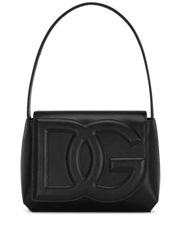 logo-embossed leather shoulder bag