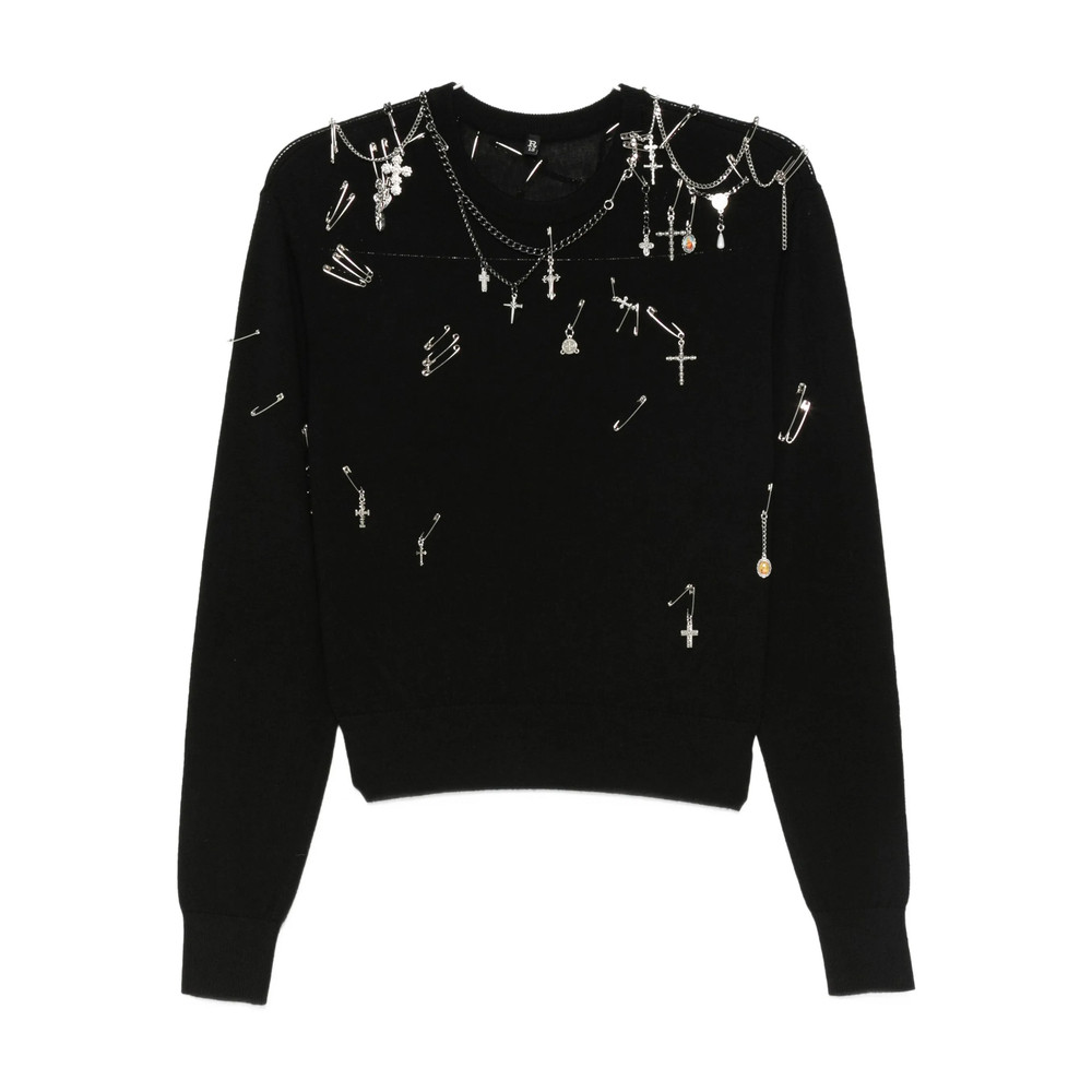 R13 Safety-pin Embellished Crew-neck Sweatshit
