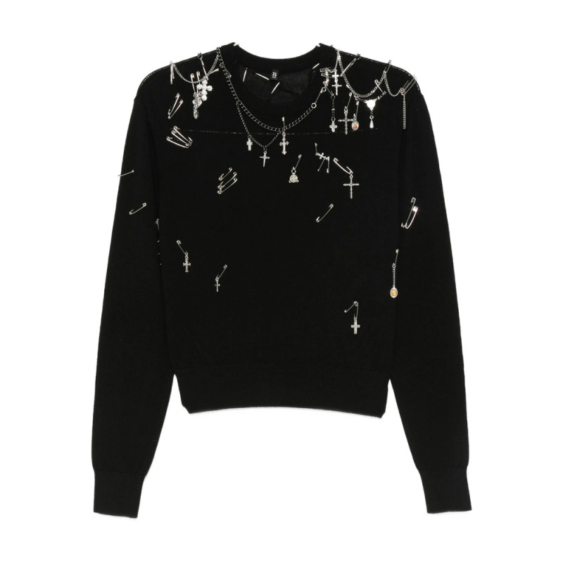 R13 Safety-pin Embellished Crew-neck Sweatshit