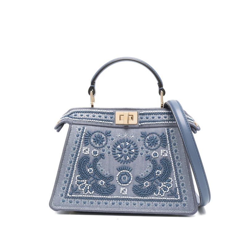 Fendi Petite Peekaboo ISeeU Embroidered Tote Bag