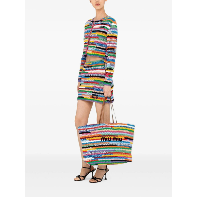 Miu Miu Striped Crochet Tote Bag