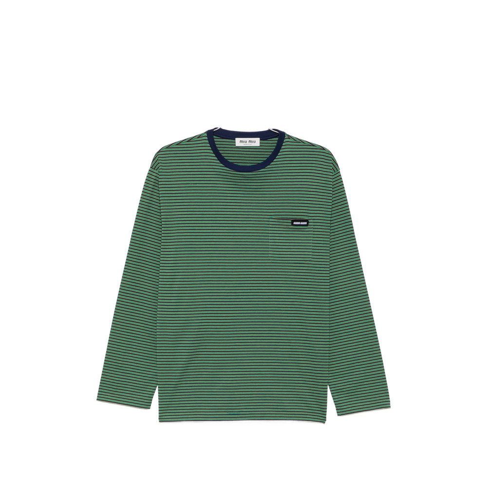 Miu Miu Striped-pattern Logo-patch T-shirt