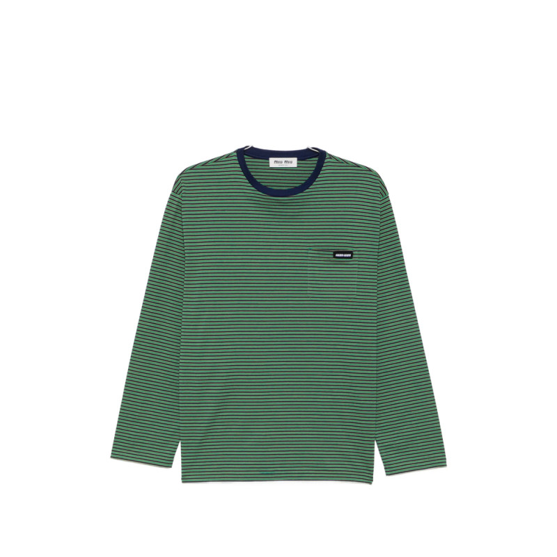 Miu Miu Striped-pattern Logo-patch T-shirt