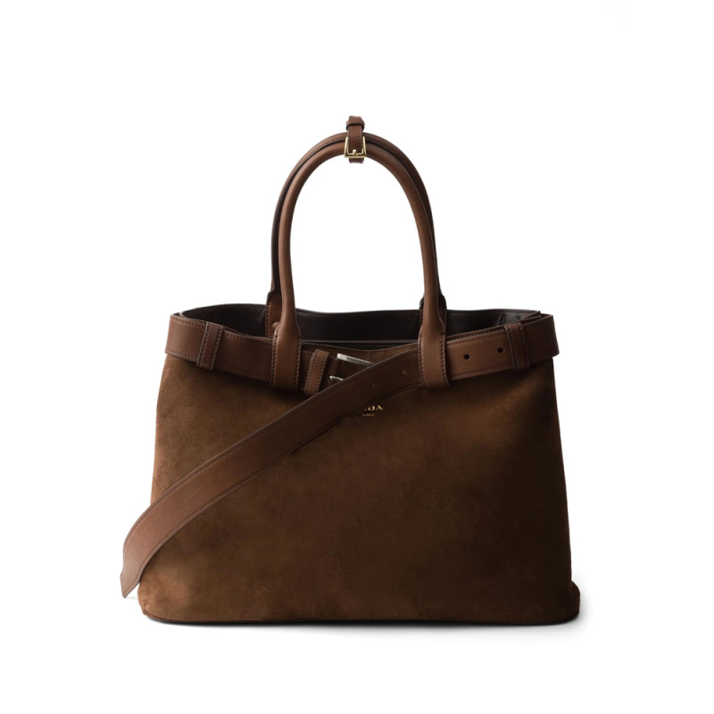 Prada Buckled Suede Tote Bag