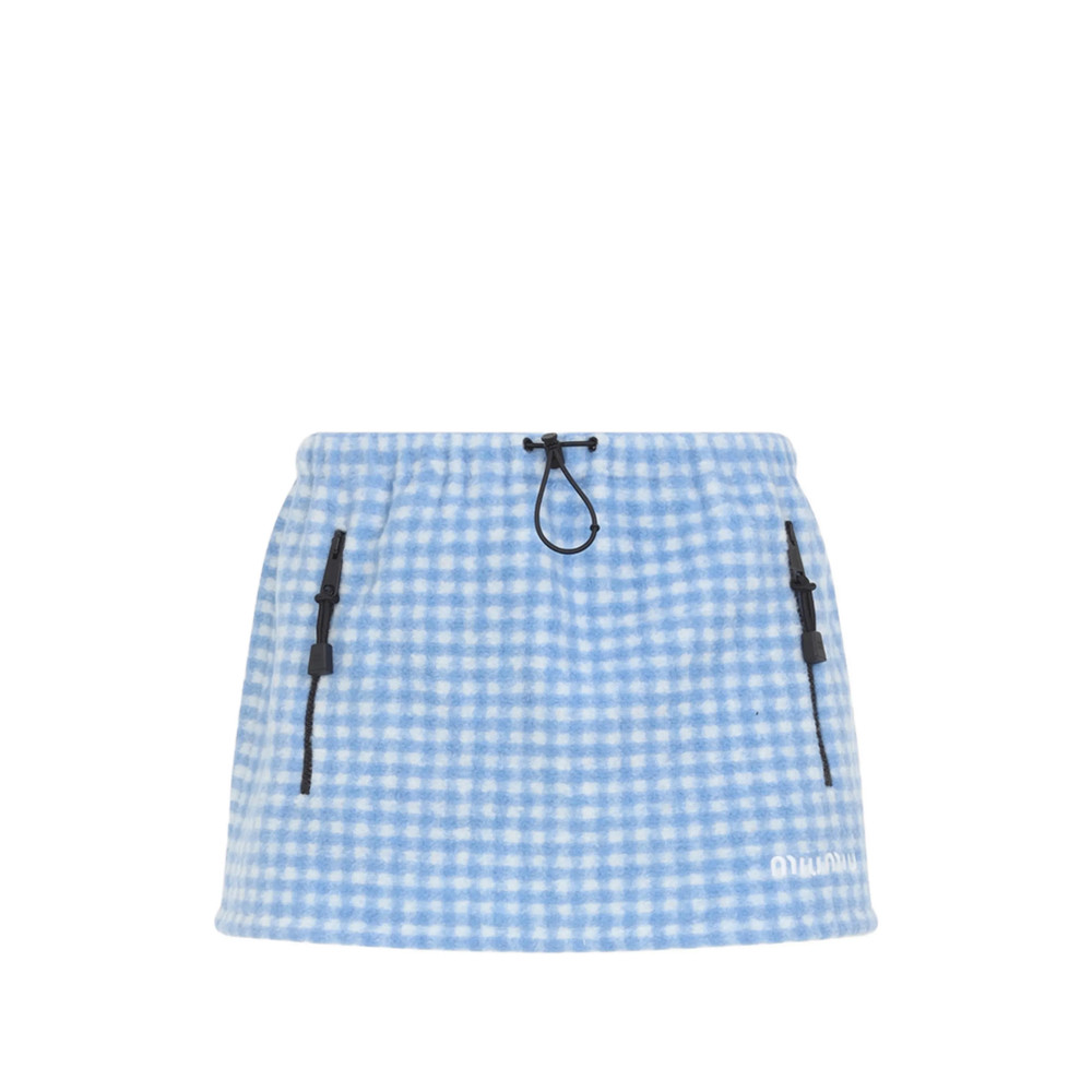 Miu Miu Vichy Gingham Drawstring-waist Fleece Mini Skirt