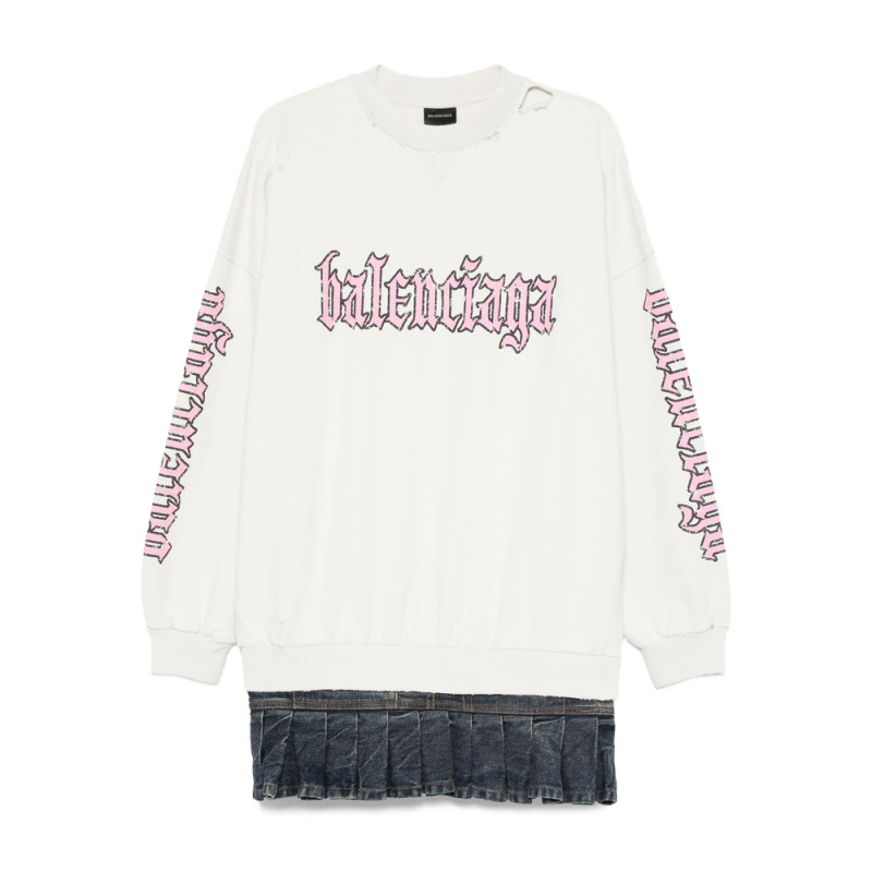 Balenciaga Pleated-hem Logo Dress