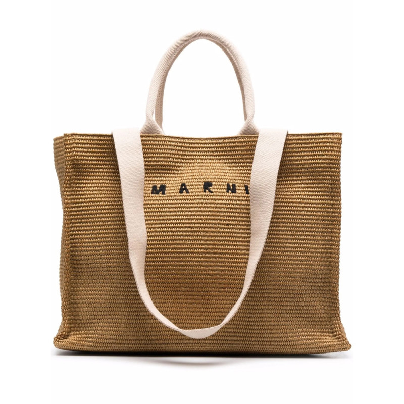 Marni Logo-embroidered Raffia Tote Bag