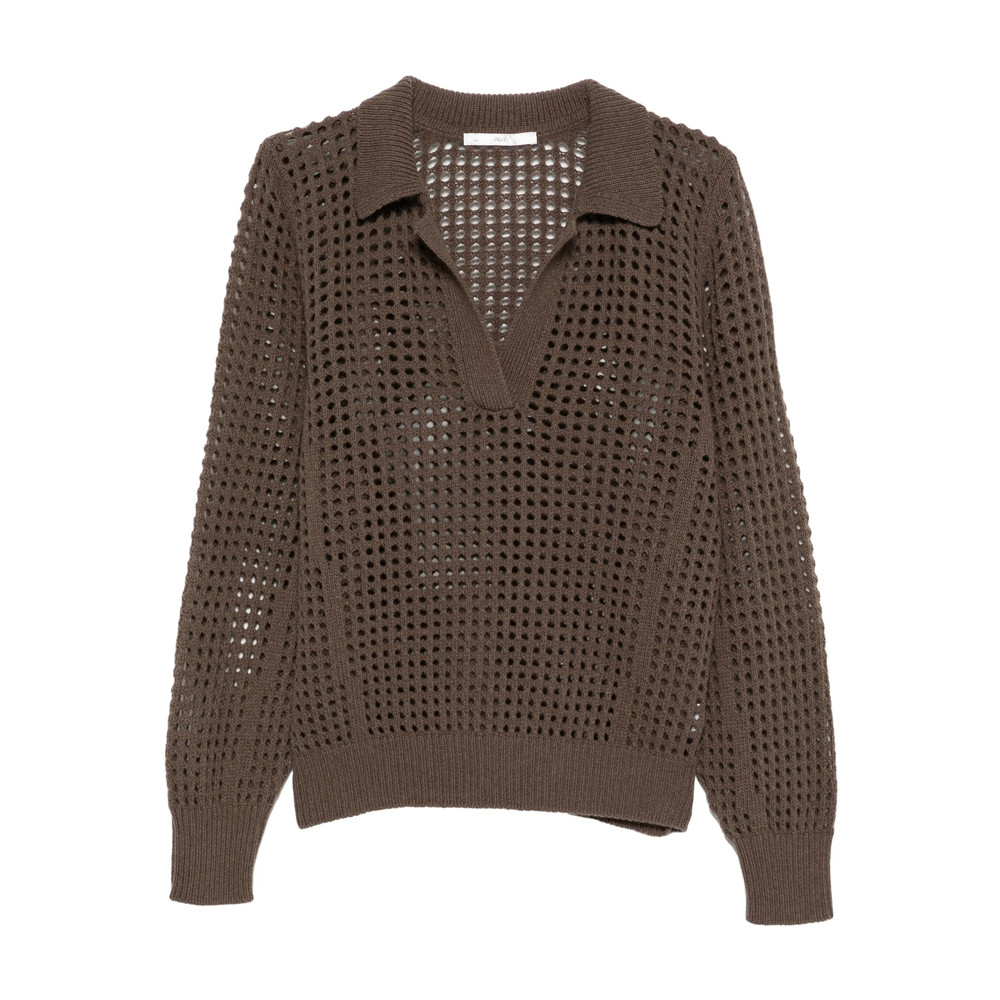 3311 Openwork Polo-collar Knitted Top