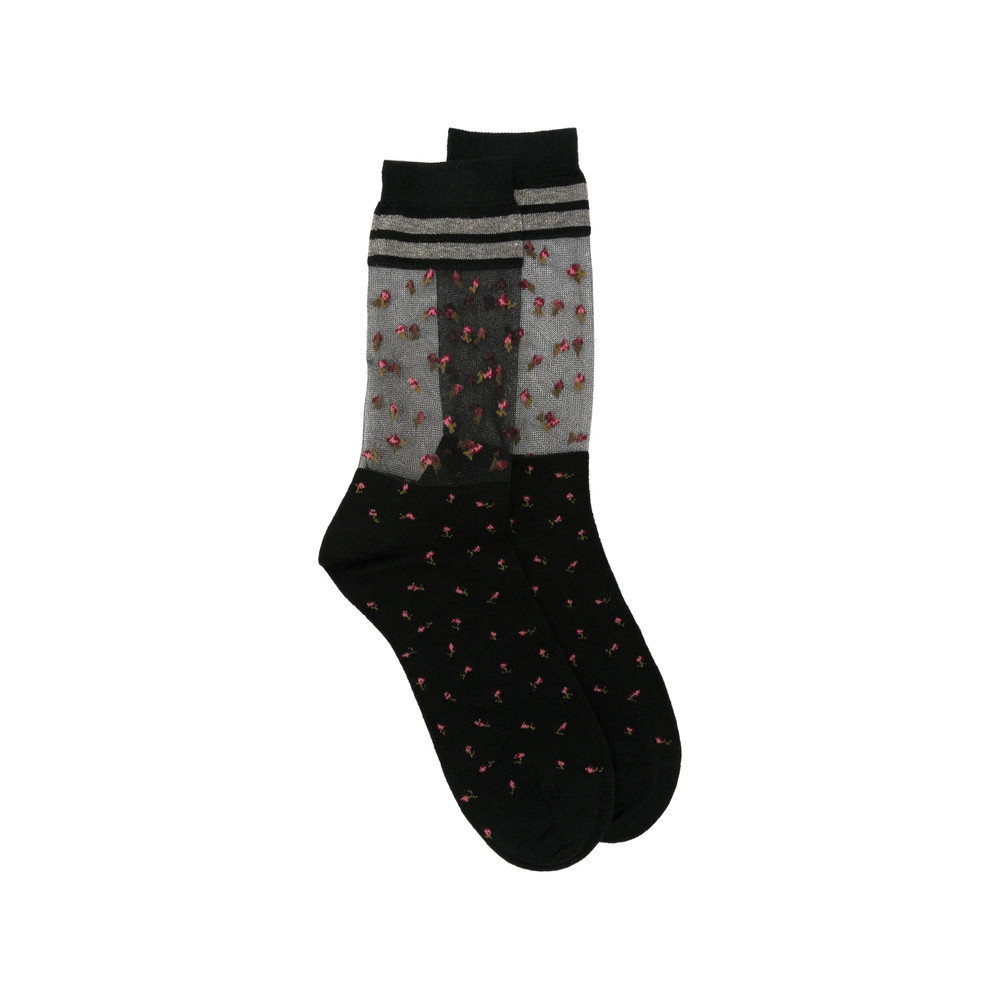 Ant45 Peng Short Floral-print Sheer-panel Socks