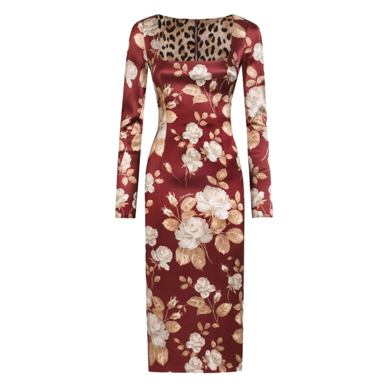 Dolce & Gabbana Rose-print Square-neck Midi Dress